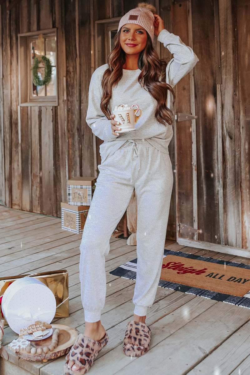 Gray Long Sleeve Pullover and Jogger Pants Lounge Set