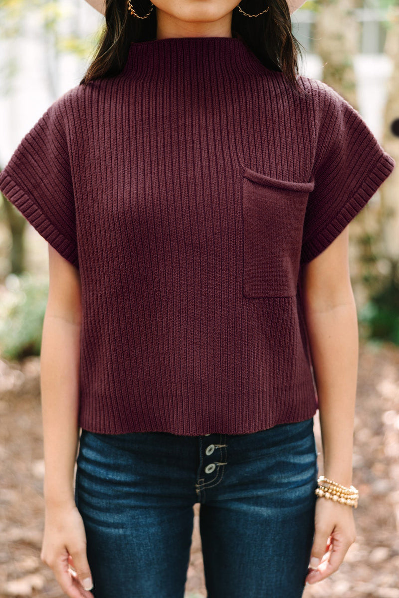Mineral Red Patch Pocket Ribbed Knit Short Sleeve Sweater