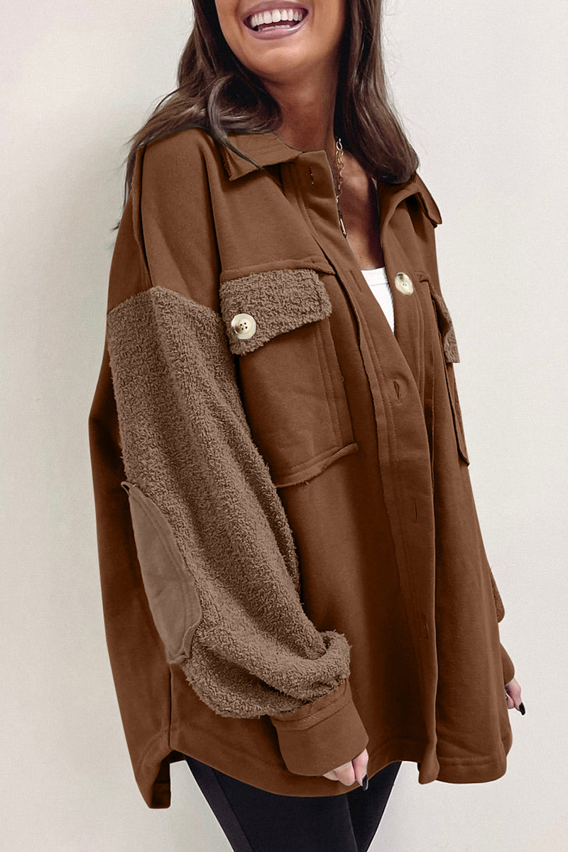Chestnut Exposed Seam Elbow Patch Oversized Shacket