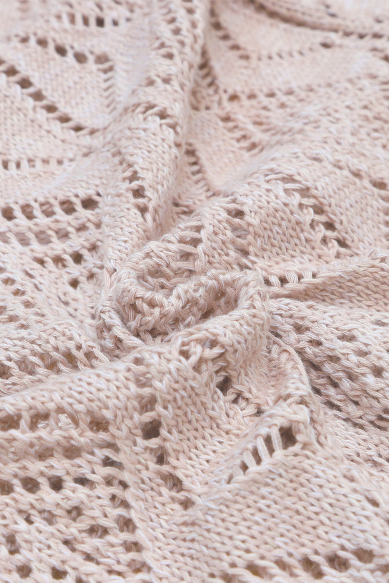 Khaki Hollow-out Openwork Knit Cardigan