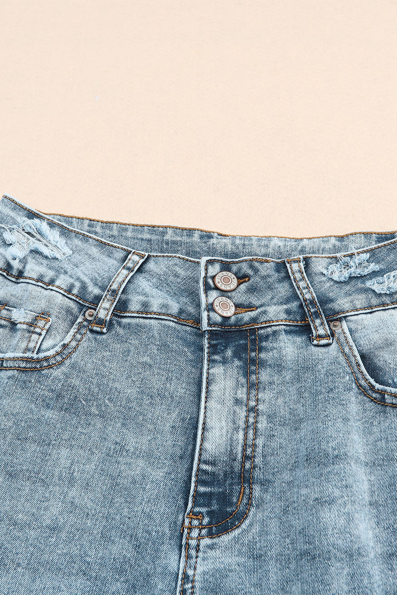 Sky Blue Subtle Ripped Detail Flare Bottom Jeans
