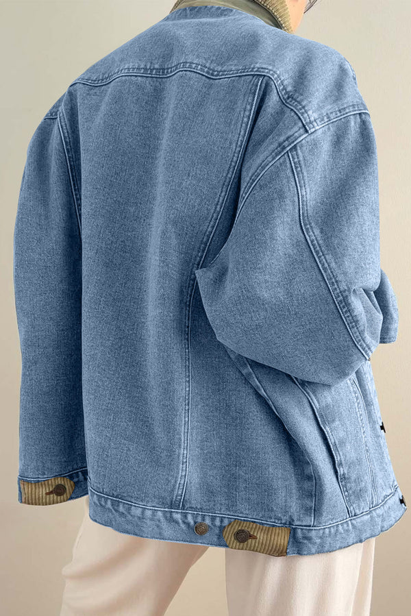 Sky Blue Vintage Corduroy Collar Denim Jacket