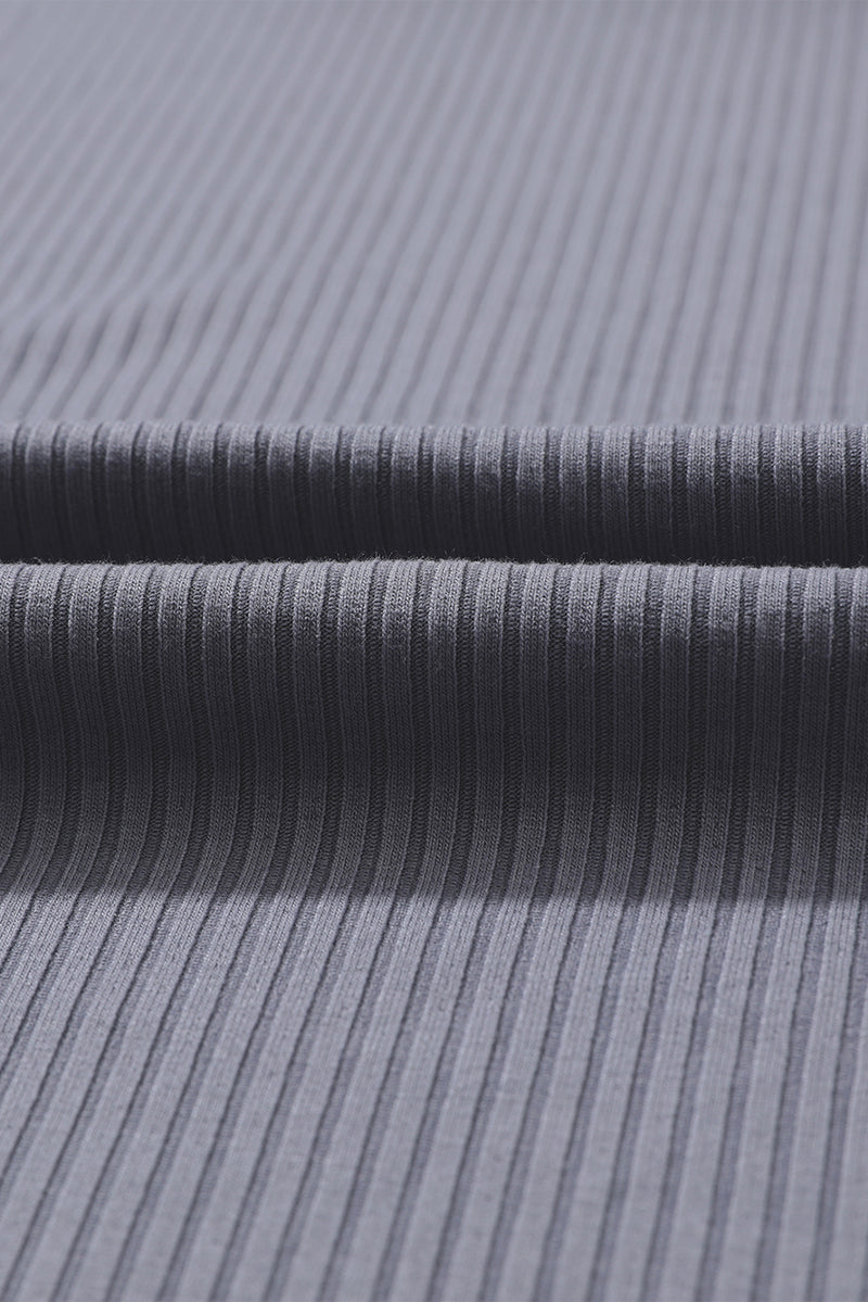 Gray Solid Color Ribbed Crop Top Long Pants Set