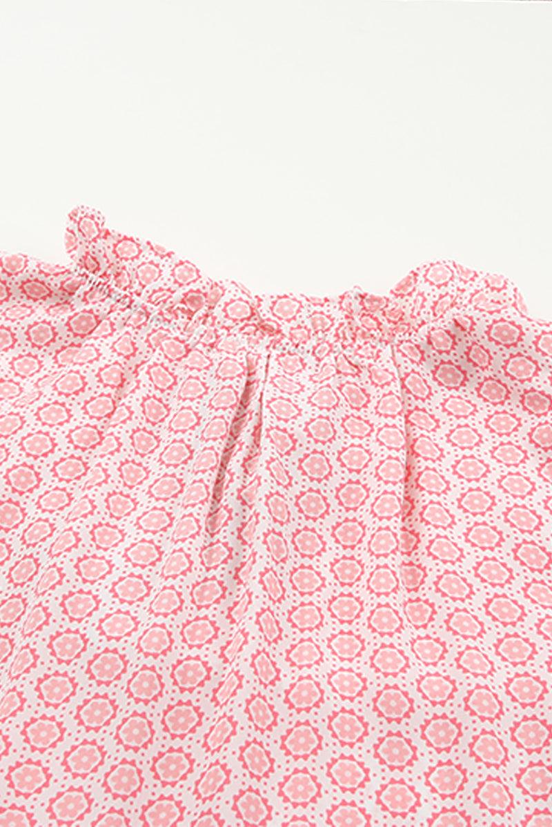 Pink Abstract Print Split Neck Sleeveless Maxi Dress