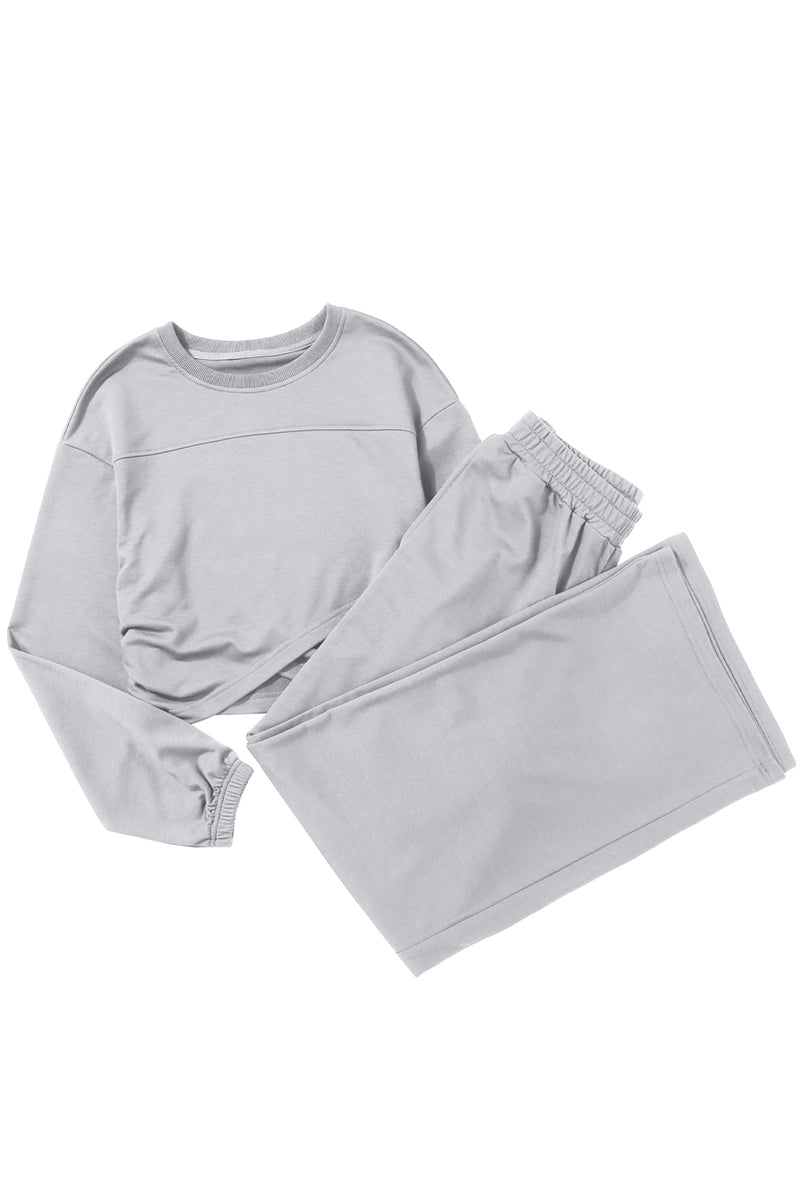 Light Grey Solid Criss Cross Crop Top and Pants Active Set