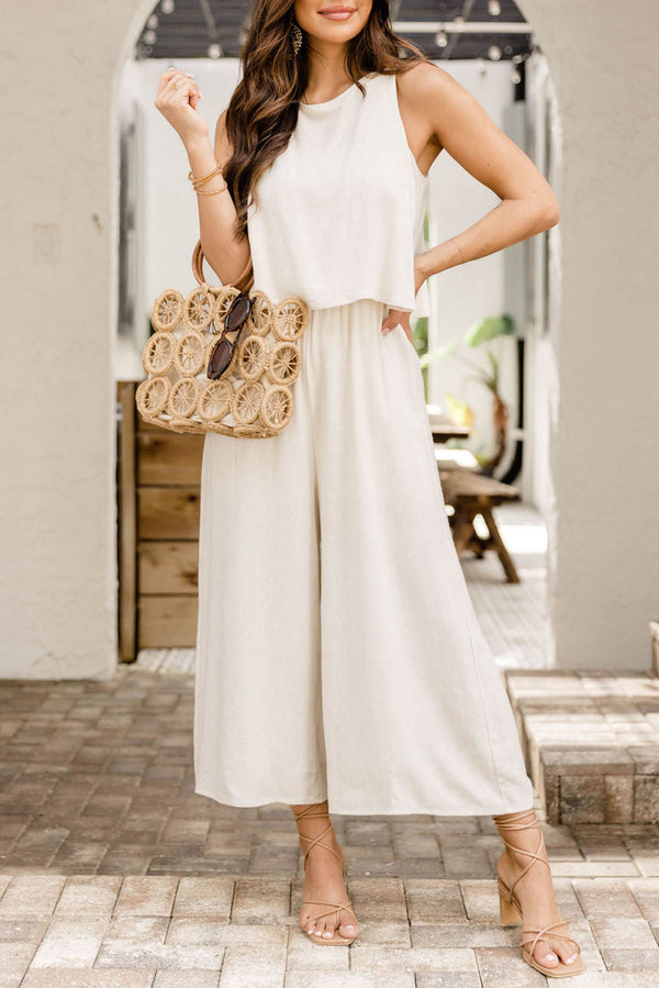 Apricot Sleeveless Ankle Length Wide Leg Jumpsuit