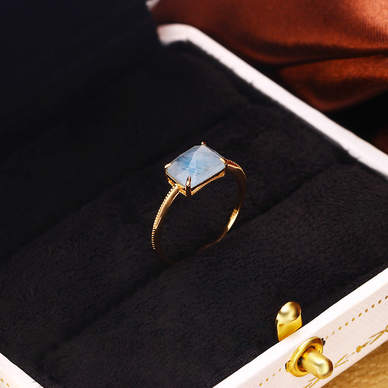Blue Rutilated Quartz Gold Vermeil Ring