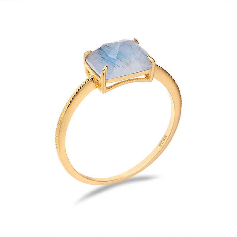 Blue Rutilated Quartz Gold Vermeil Ring