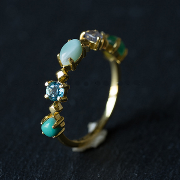 Multi Blue Gem Gold Vermeil Ring