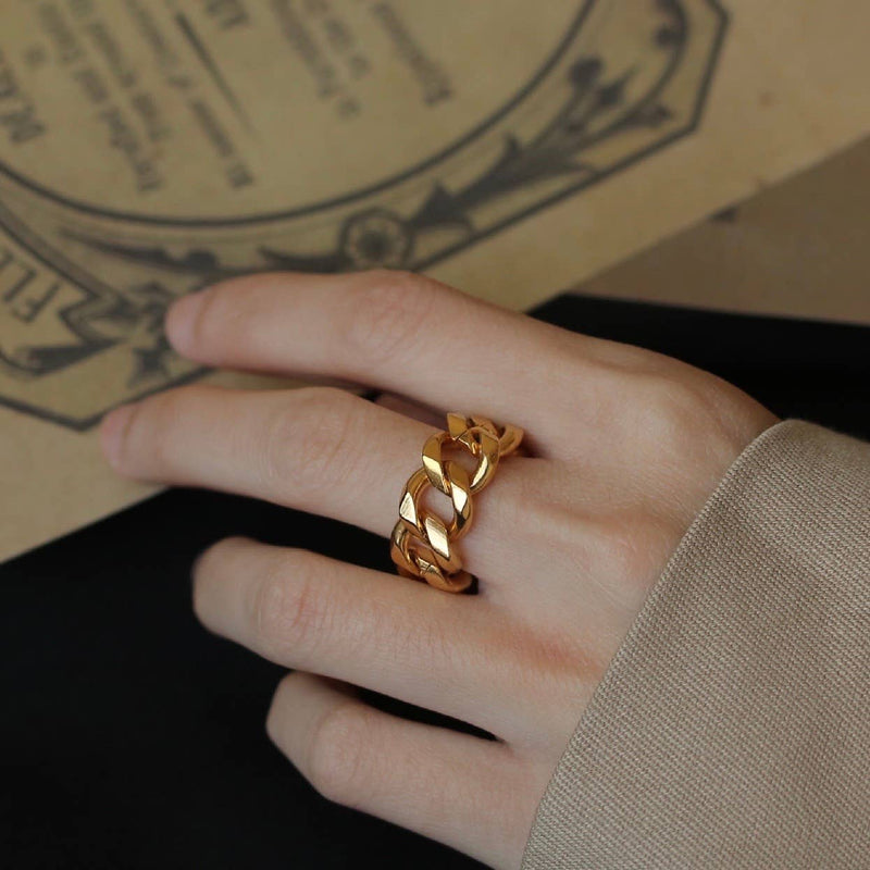 Minimalist Wide Chain Ring|18k Gold Plated Brass Ring