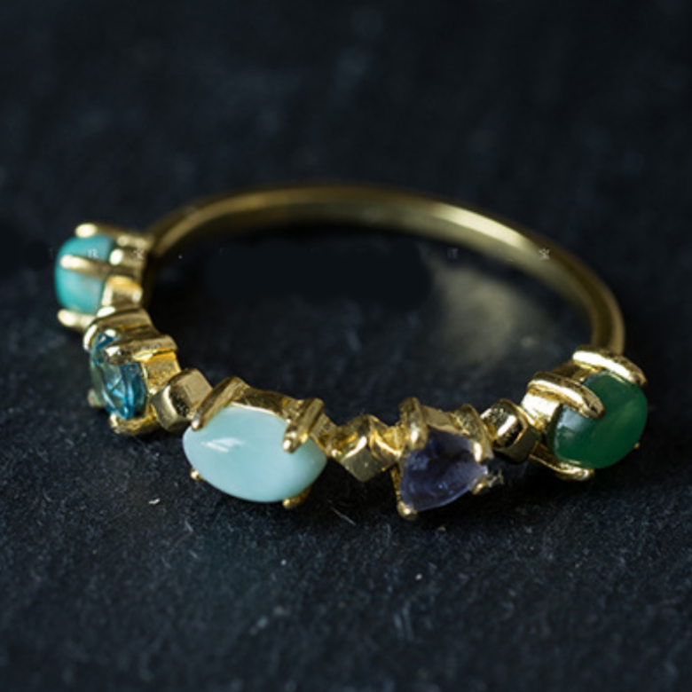 Multi Blue Gem Gold Vermeil Ring
