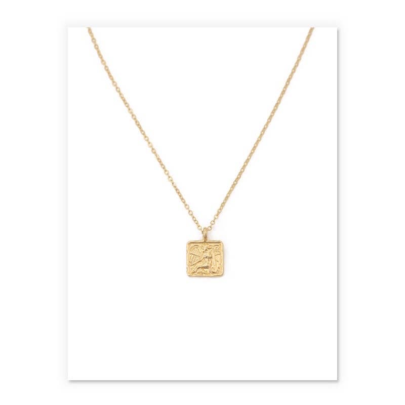 Retro Square Character Necklace|Gold Plated Brass