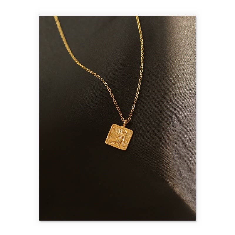 Retro Square Character Necklace|Gold Plated Brass