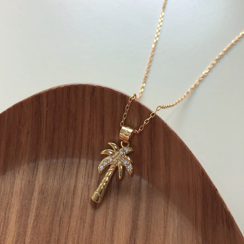 Sparkly Palm Tree Gold Vermeil Necklace