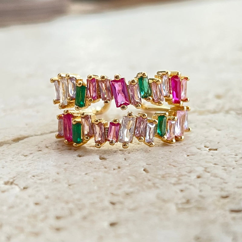 Double Colorful Crystal Open Ring