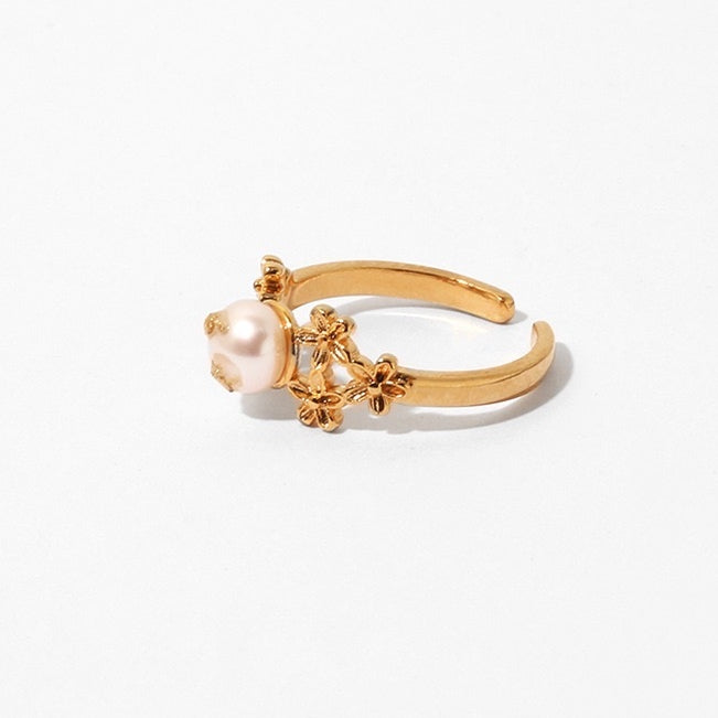 Floral Pearl Open Ring