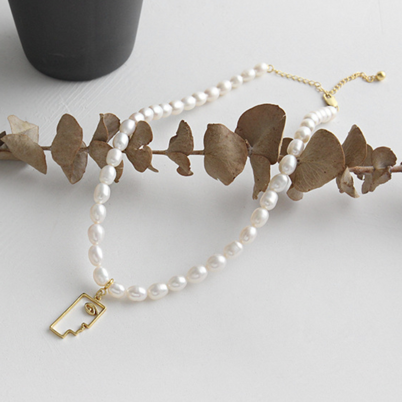 Abstract Gold Vermeil Pearl Necklace