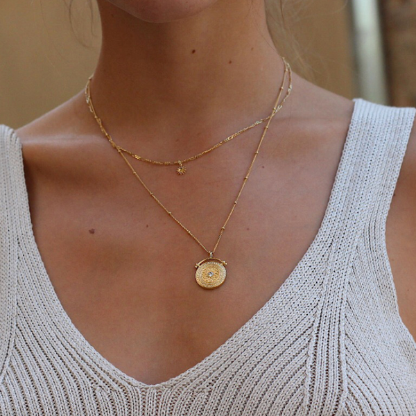 SPIRITUAL DOUBLE LAYER 18K GOLD NECKLACE